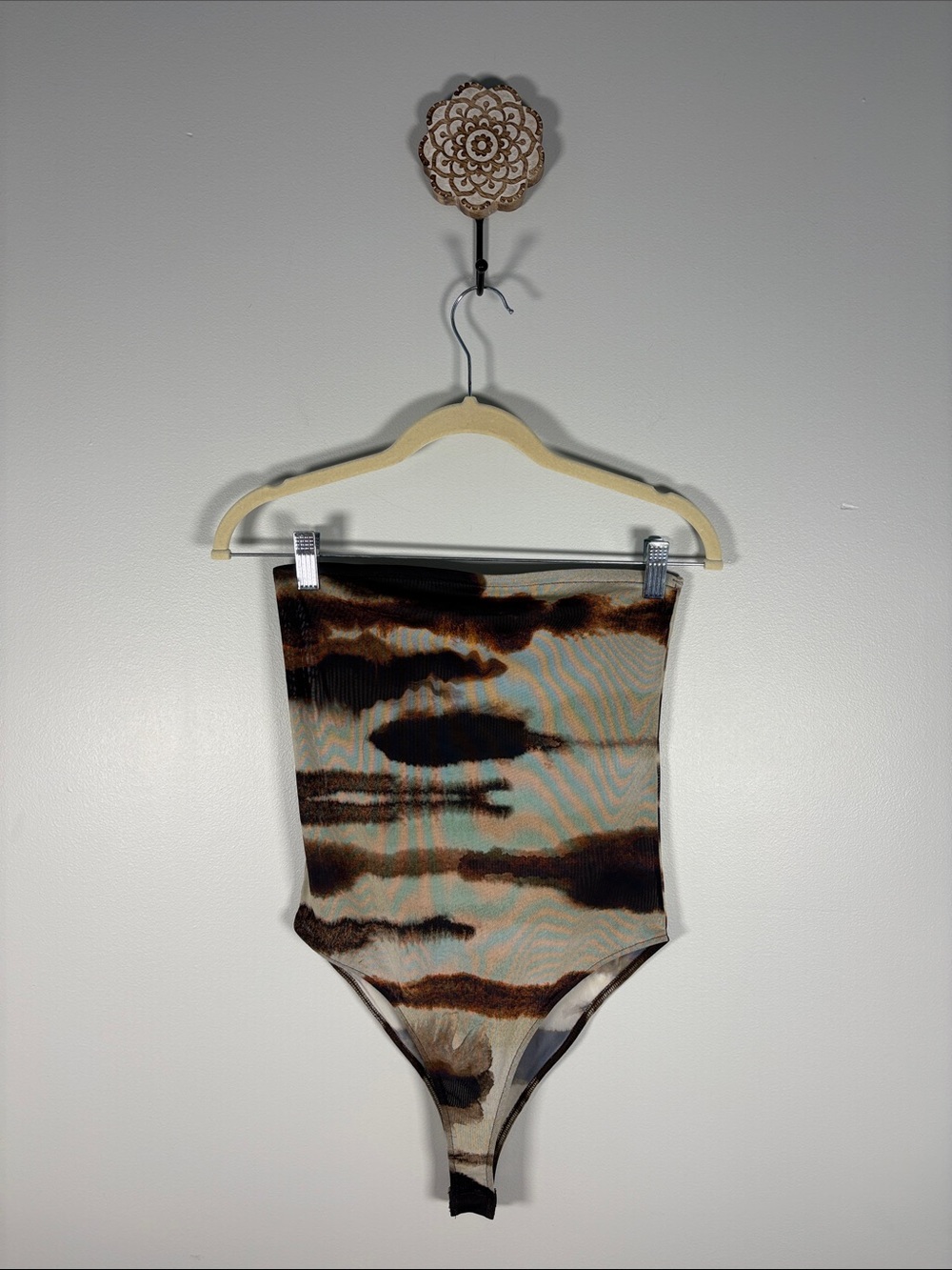 Zara Semi Sheer Brown and Cream Animal-Print Bodysuit